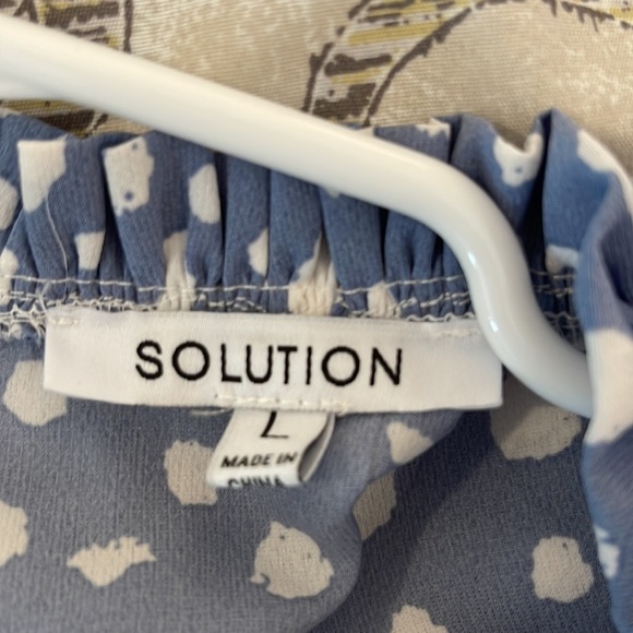 SOLUTION BLUE LEOPARD PRINT RUFFLE NECKLINE WITH RUFFLE DETAIL SLEEVE DRESS - Picture 3 of 6